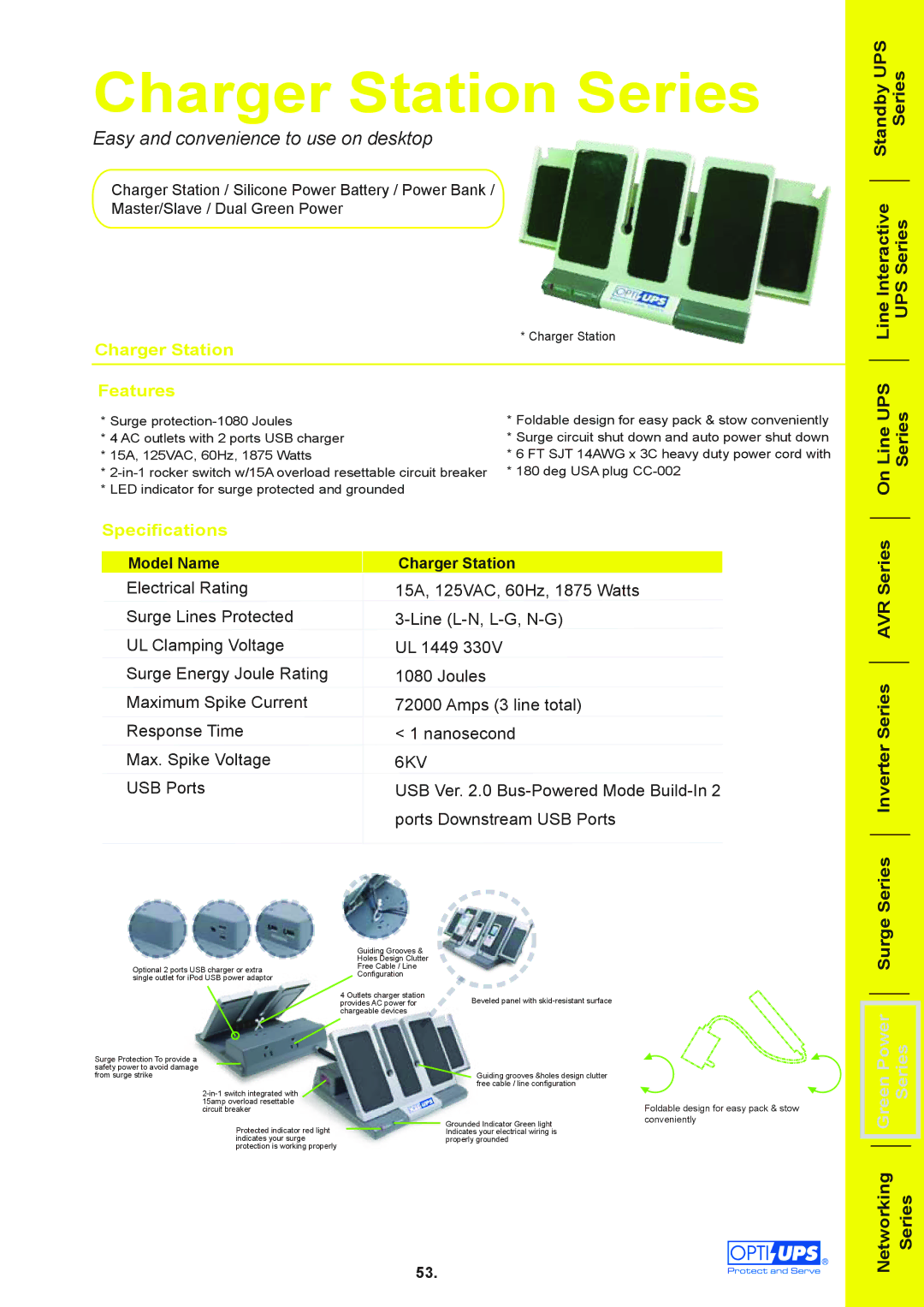 OPTI-UPS specifications Charger Station Series, Easy and convenience to use on desktop 