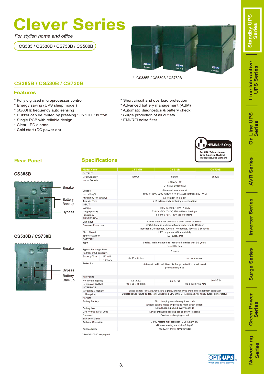 OPTI-UPS manual CS385B / CS530B / CS730B, Rear Panel 