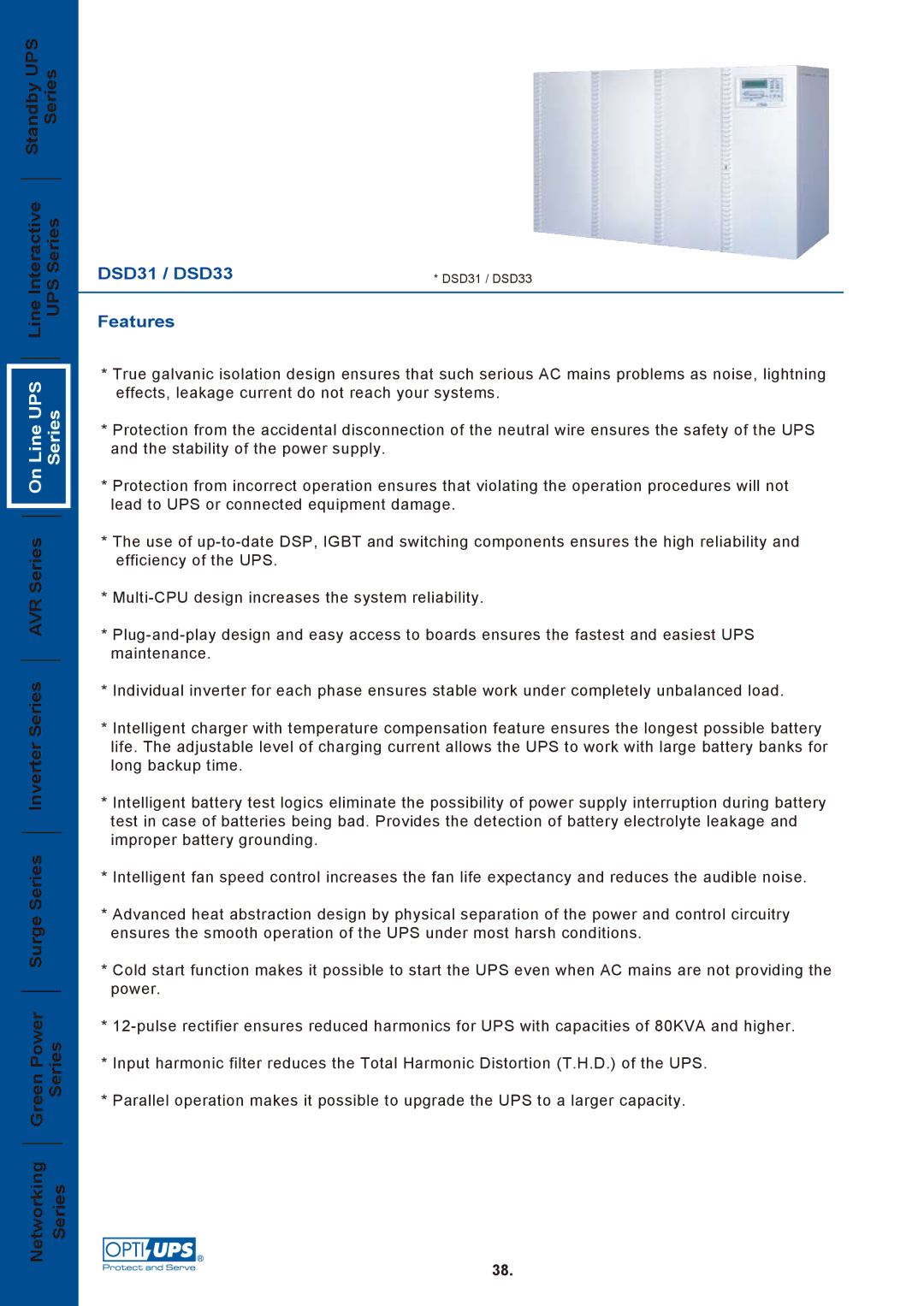 OPTI-UPS DSD31 / DSD33 manual UPS Series Series, Features 