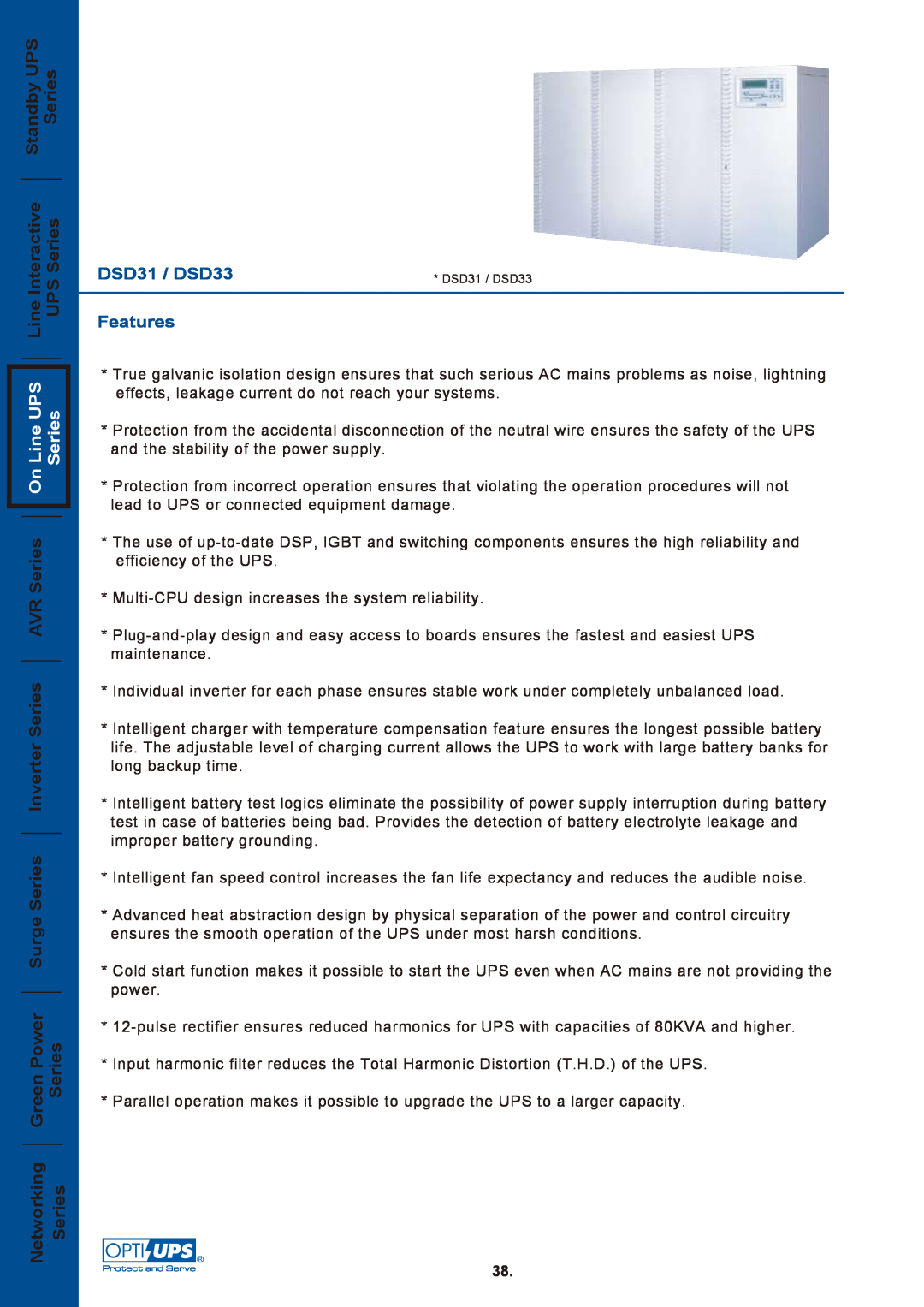 OPTI-UPS DSD31 / DSD33 manual UPS Series Series, Line UPS Series, Features 