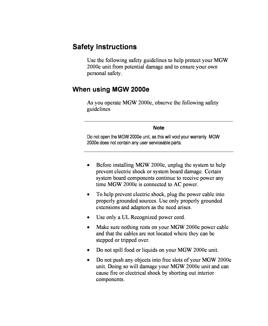 Optibase quick start Safety Instructions, When using MGW 2000e 
