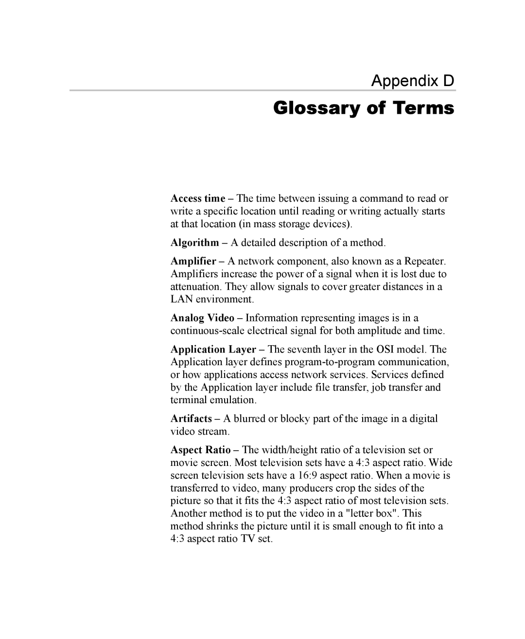 Optibase MGW 2400 WMT user manual Glossary of Terms 