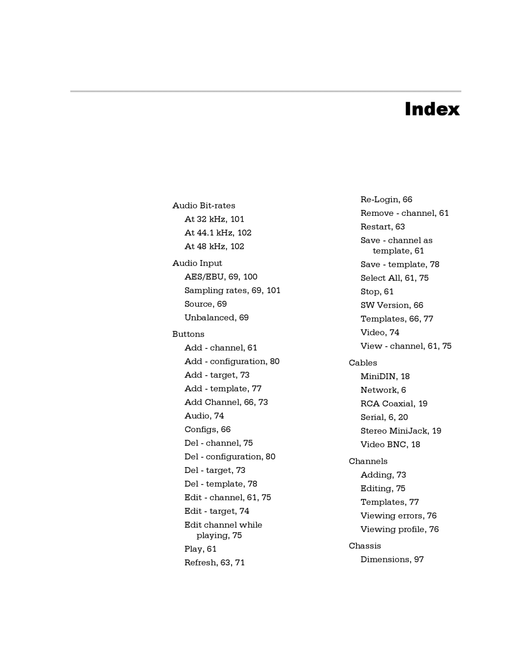 Optibase MGW 2400 WMT user manual Index 