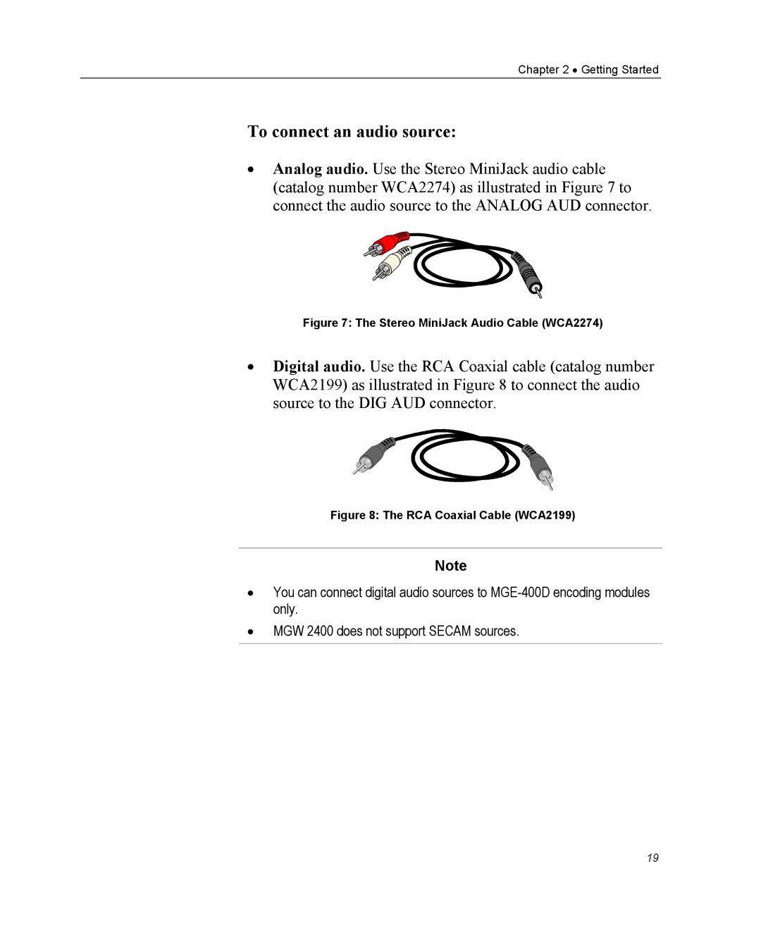 Optibase MGW 2400 WMT user manual To connect an audio source, Stereo MiniJack Audio Cable WCA2274 