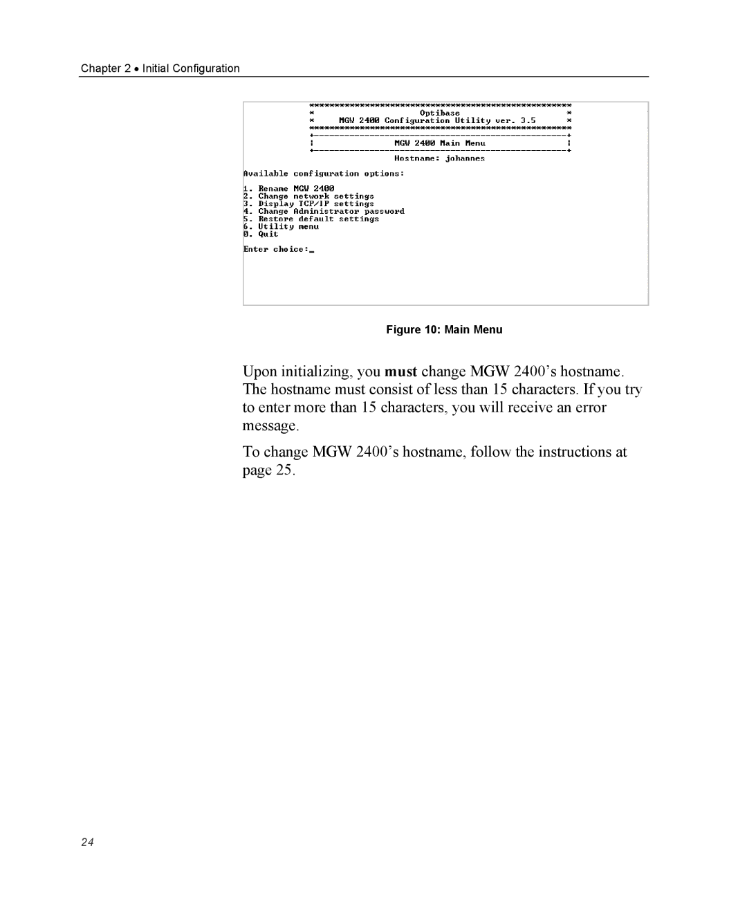 Optibase MGW 2400 WMT user manual Main Menu 