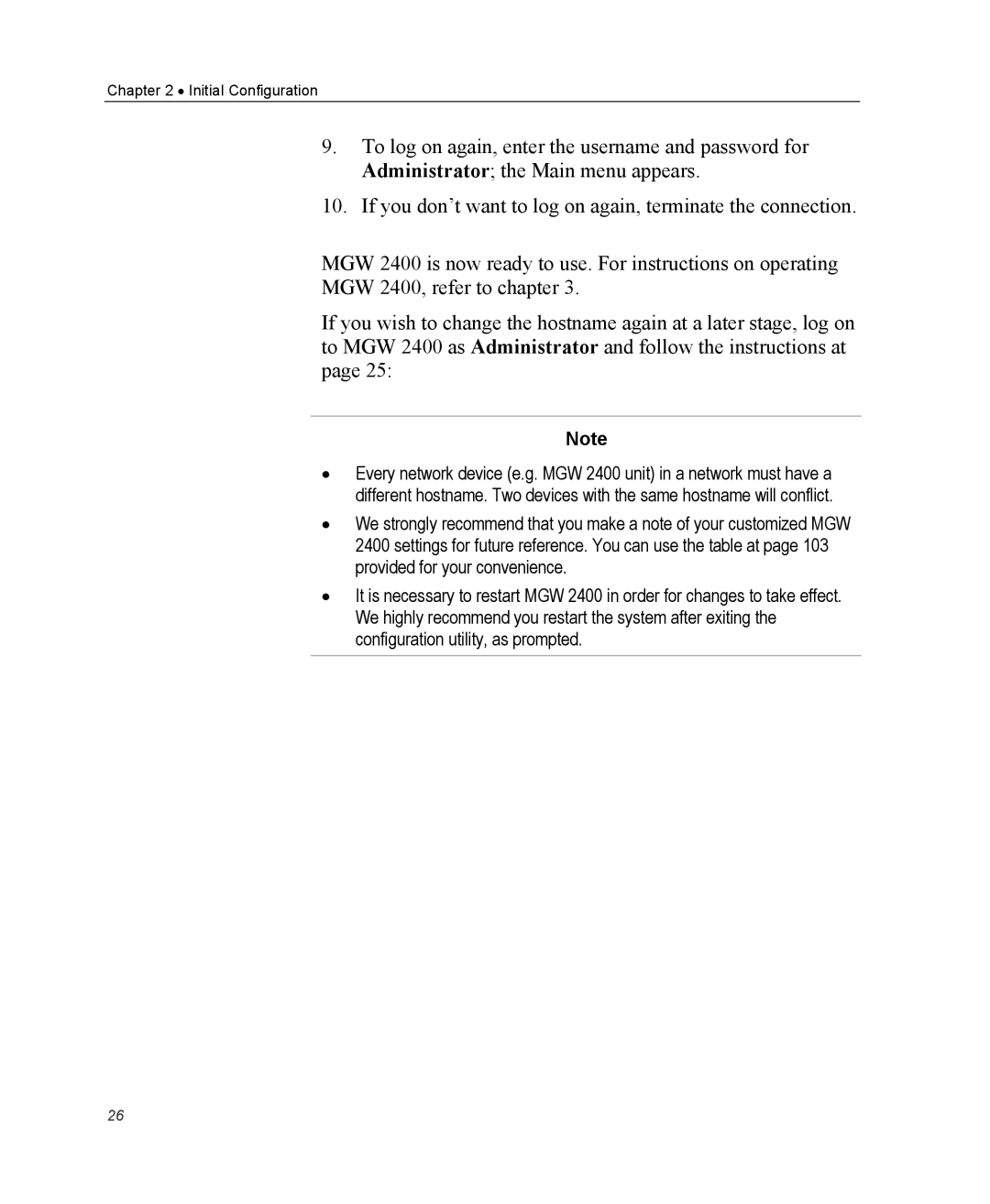 Optibase MGW 2400 WMT user manual Initial Configuration 