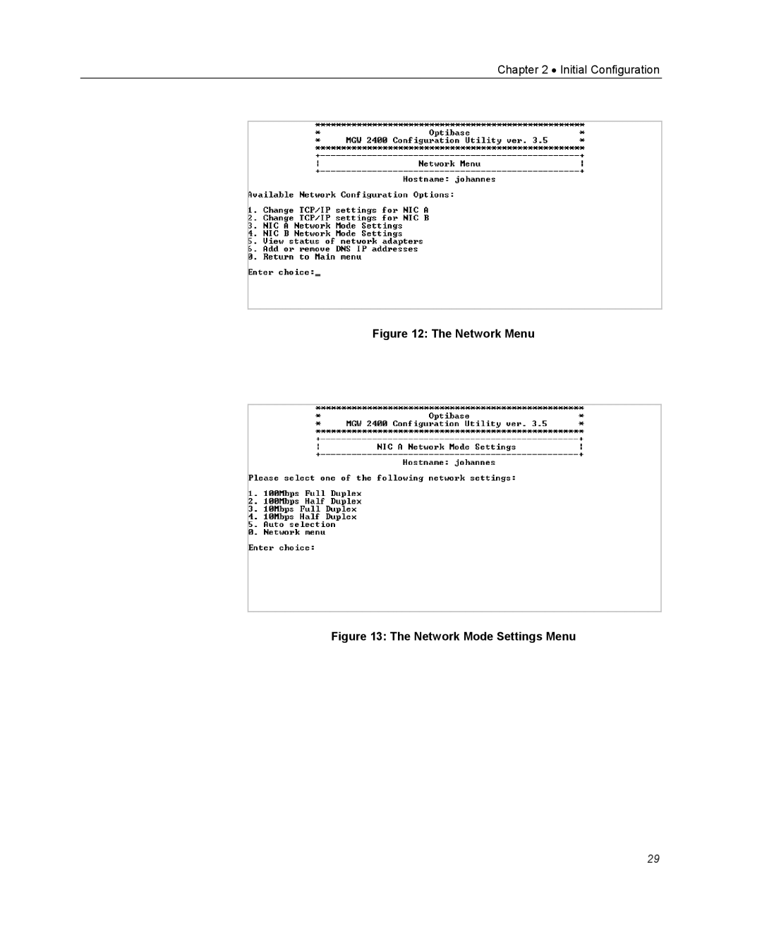 Optibase MGW 2400 WMT user manual Network Menu 