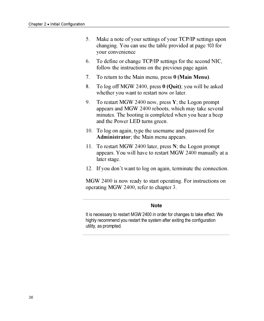 Optibase MGW 2400 WMT user manual Initial Configuration 