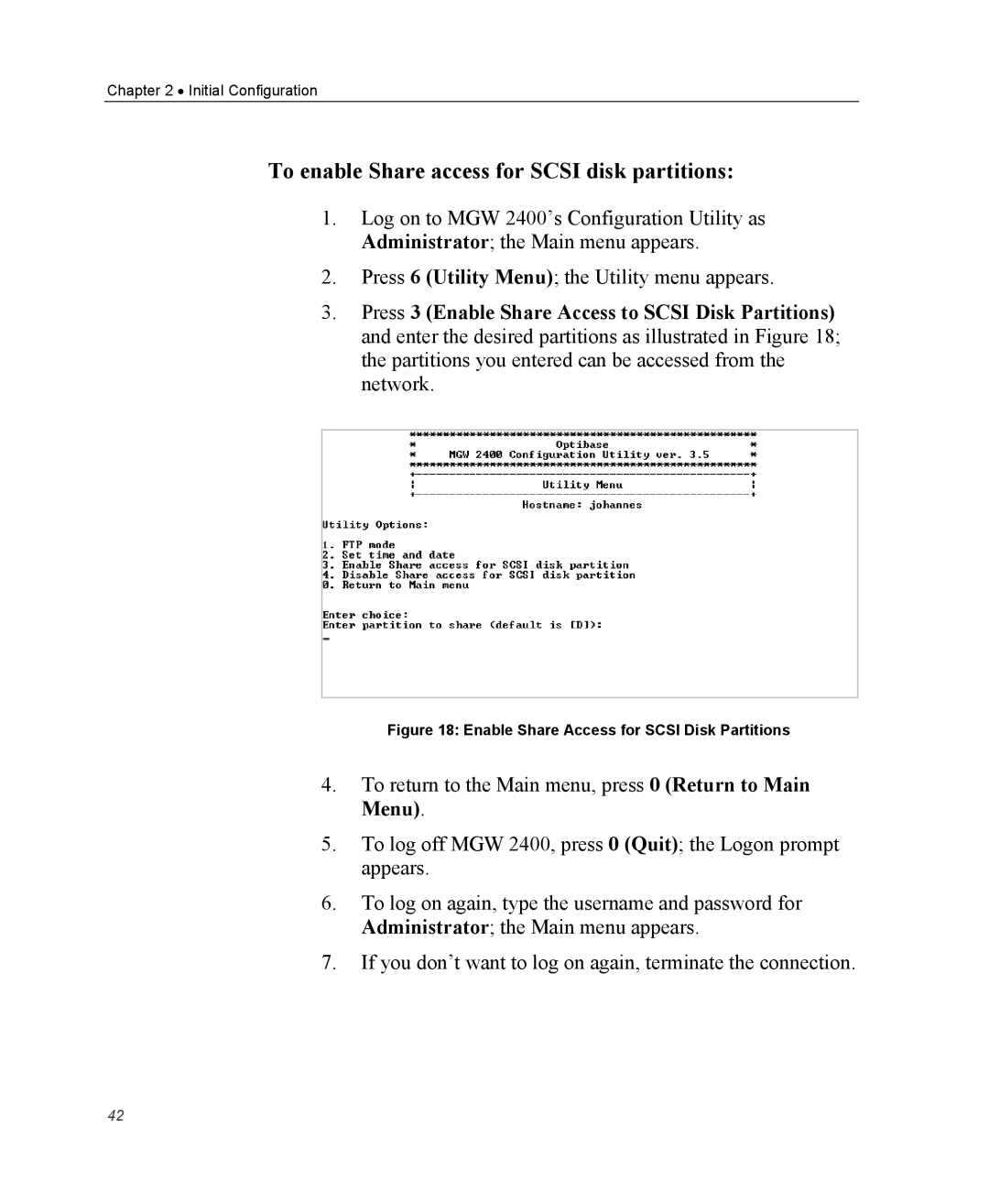 Optibase MGW 2400 WMT To enable Share access for Scsi disk partitions, Enable Share Access for Scsi Disk Partitions 