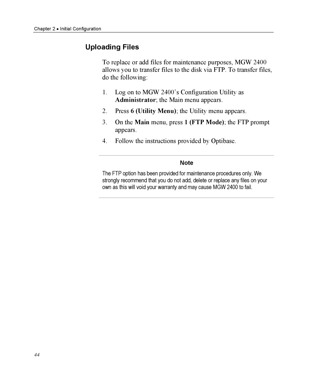 Optibase MGW 2400 WMT user manual Uploading Files 