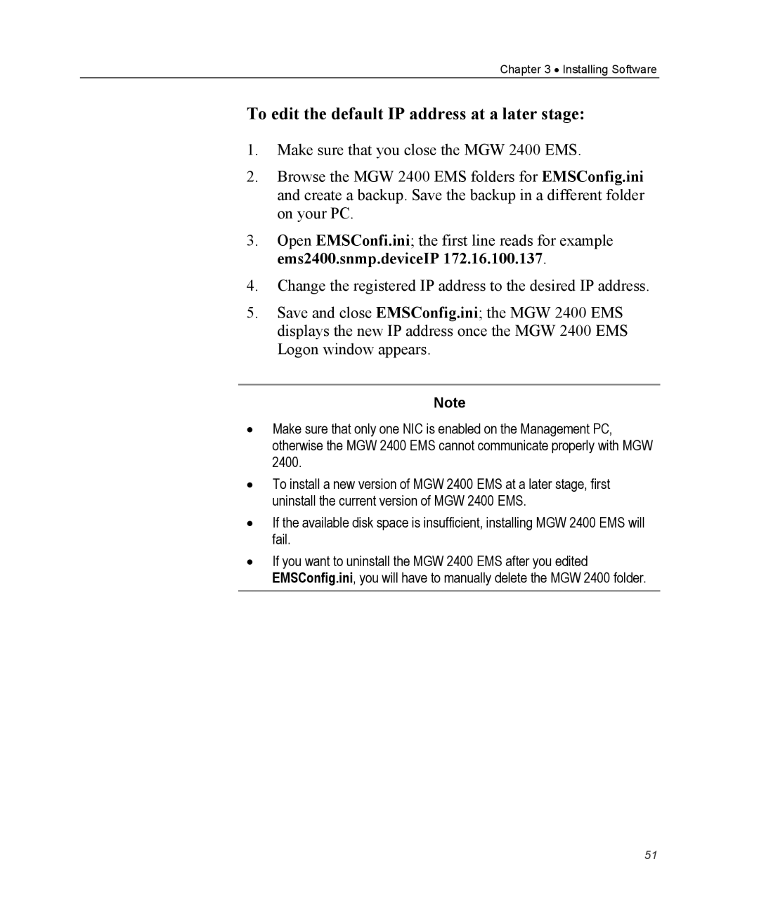 Optibase MGW 2400 WMT user manual To edit the default IP address at a later stage 