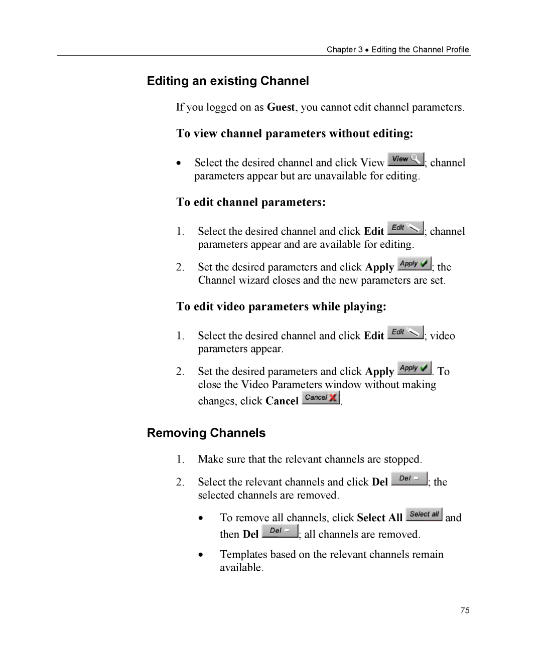 Optibase MGW 2400 WMT Editing an existing Channel, To view channel parameters without editing, To edit channel parameters 