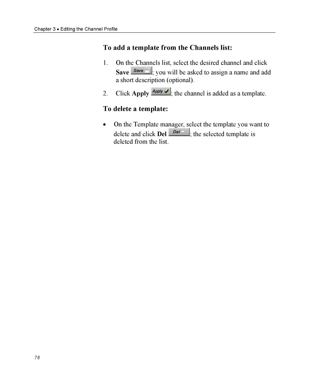 Optibase MGW 2400 WMT user manual To add a template from the Channels list, To delete a template 