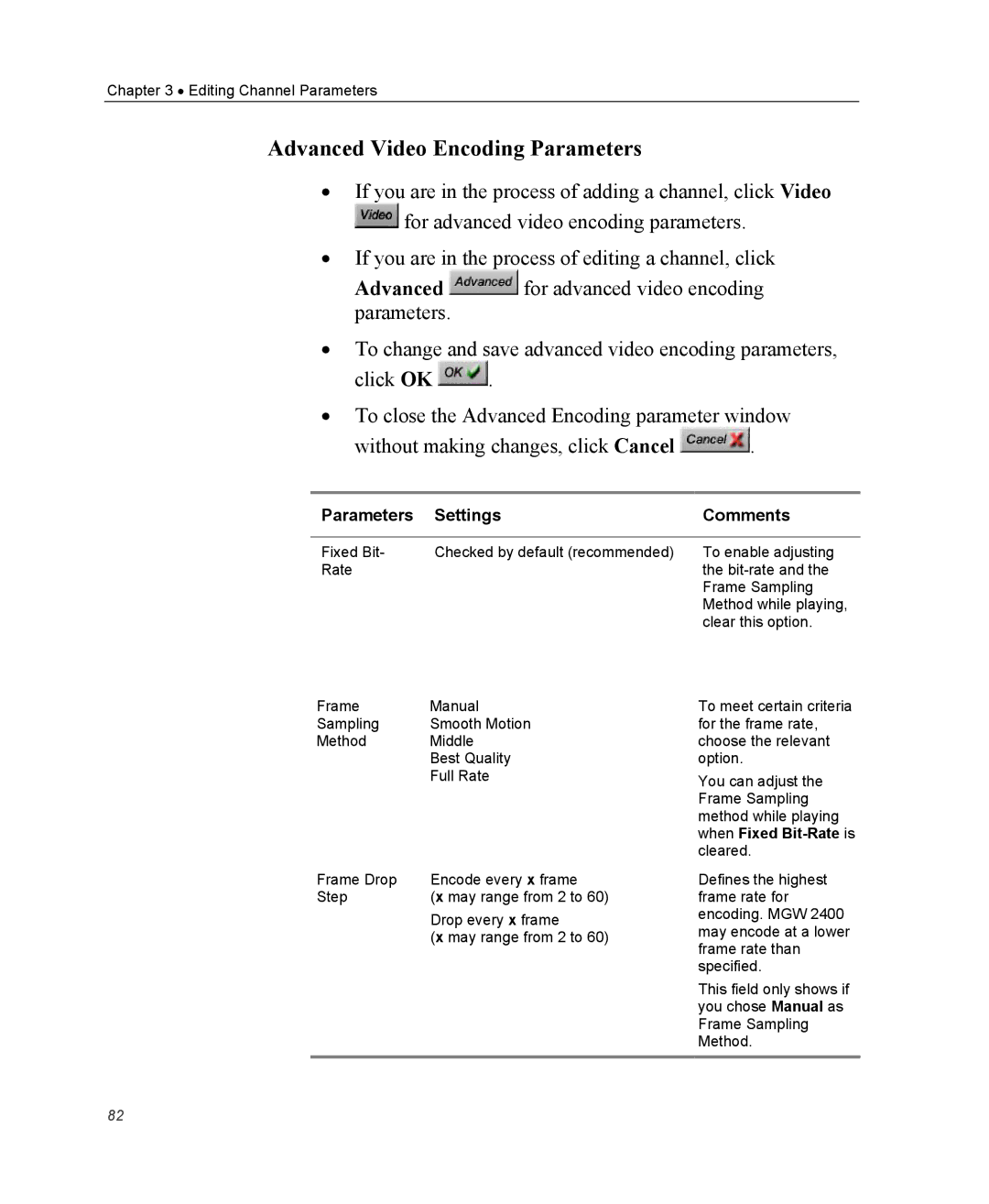 Optibase MGW 2400 WMT user manual Advanced Video Encoding Parameters 