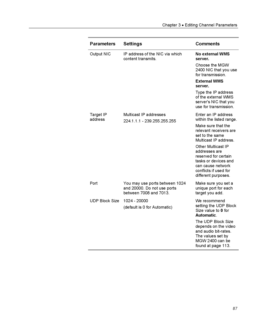 Optibase MGW 2400 WMT user manual No external WMS server, External WMS server 