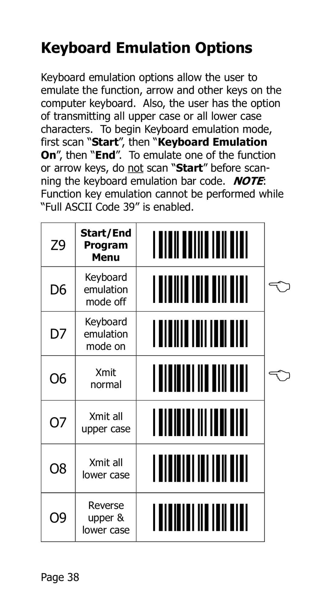 Opticon 25-WEDGE-04 manual Keyboard Emulation Options 