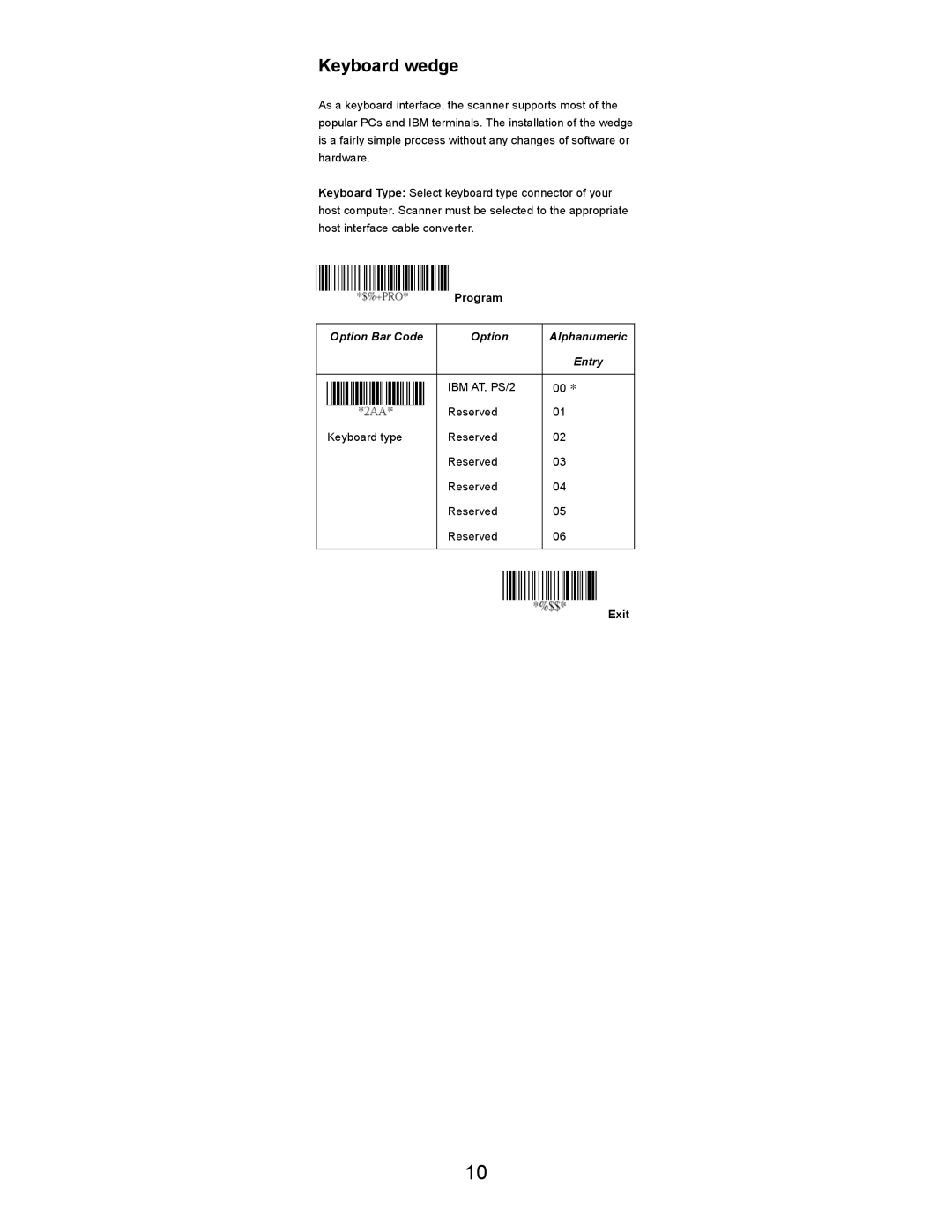 Opticon LGZ 7225 user manual Keyboard wedge 