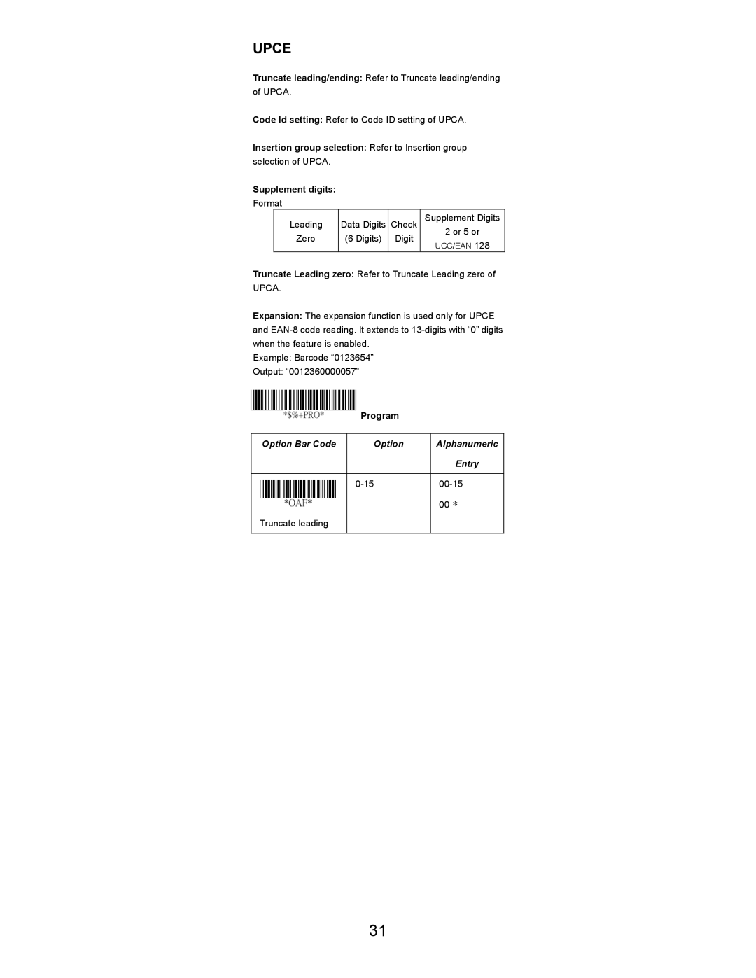 Opticon LGZ 7225 user manual Insertion group selection Refer to Insertion group, Supplement digits 