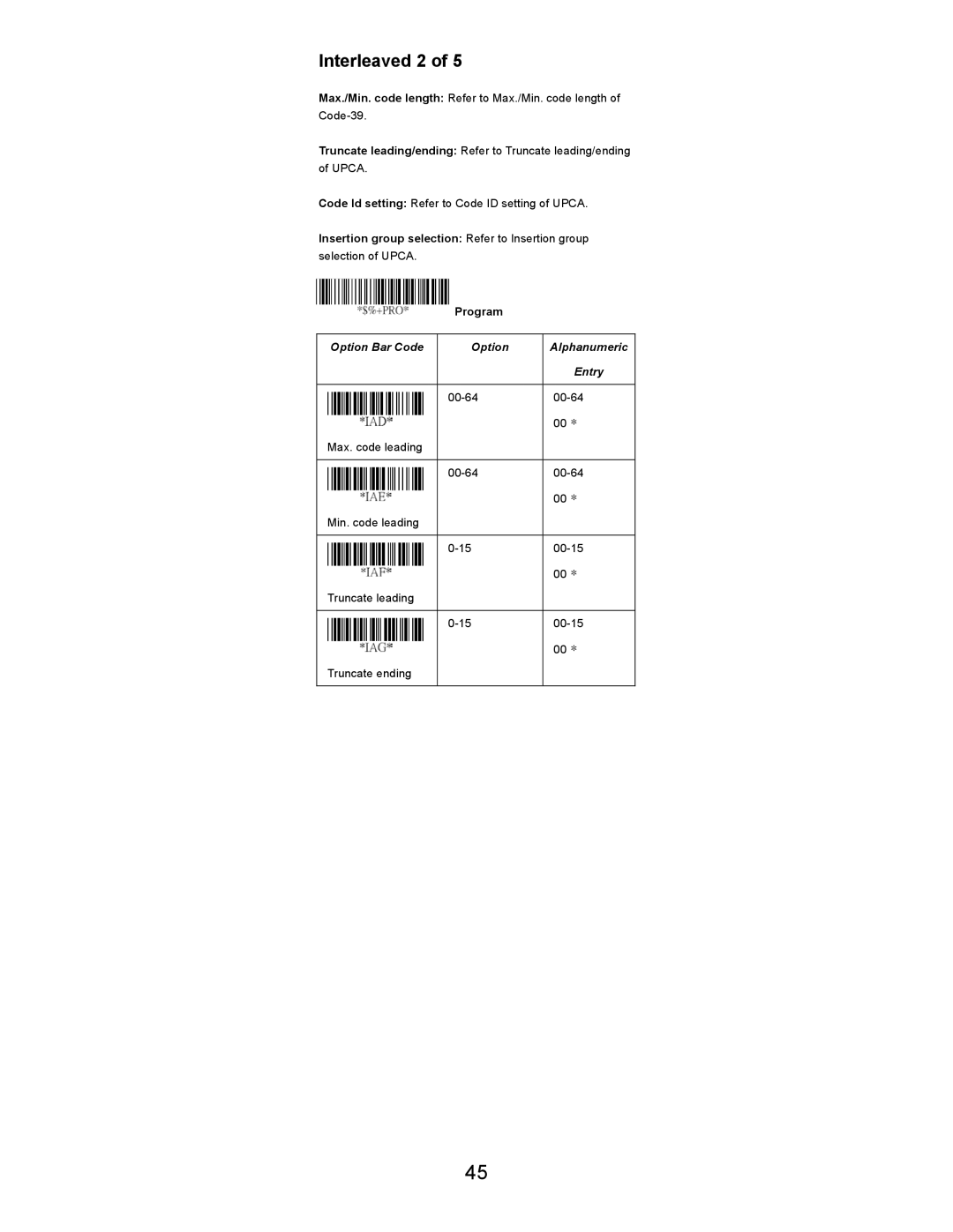 Opticon LGZ 7225 user manual Insertion group selection Refer to Insertion group 