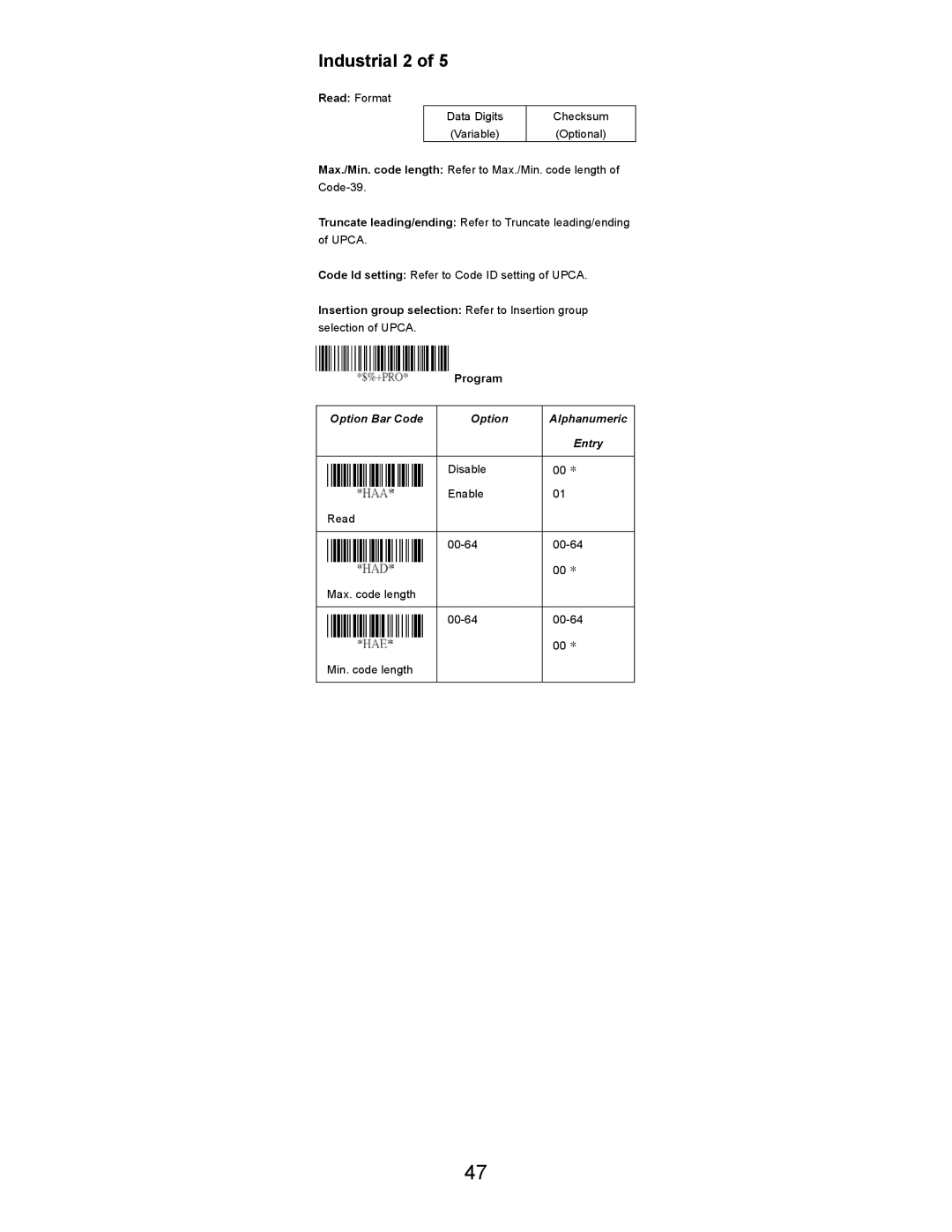 Opticon LGZ 7225 user manual Industrial 2, Read Format 