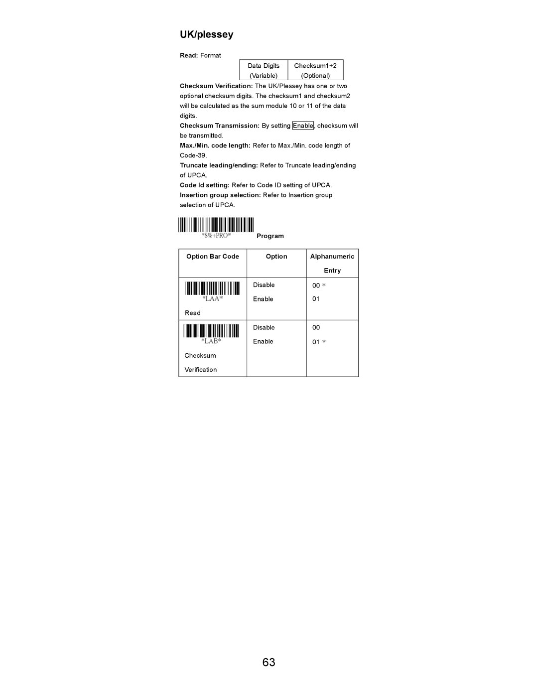 Opticon LGZ 7225 user manual UK/plessey 