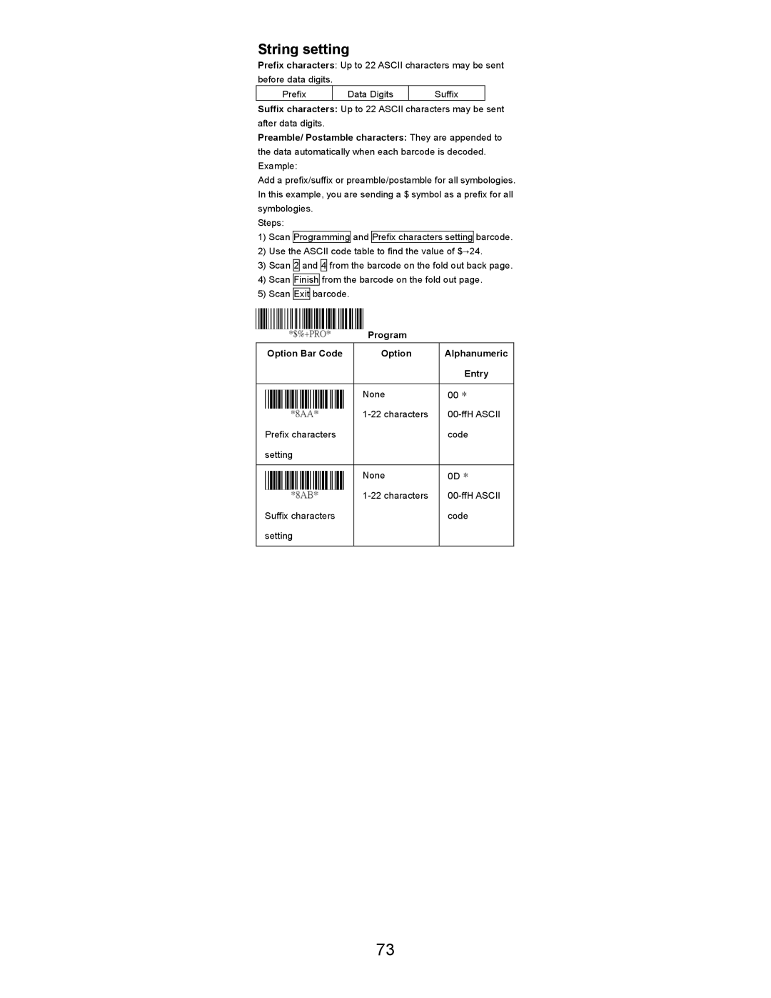 Opticon LGZ 7225 user manual String setting 