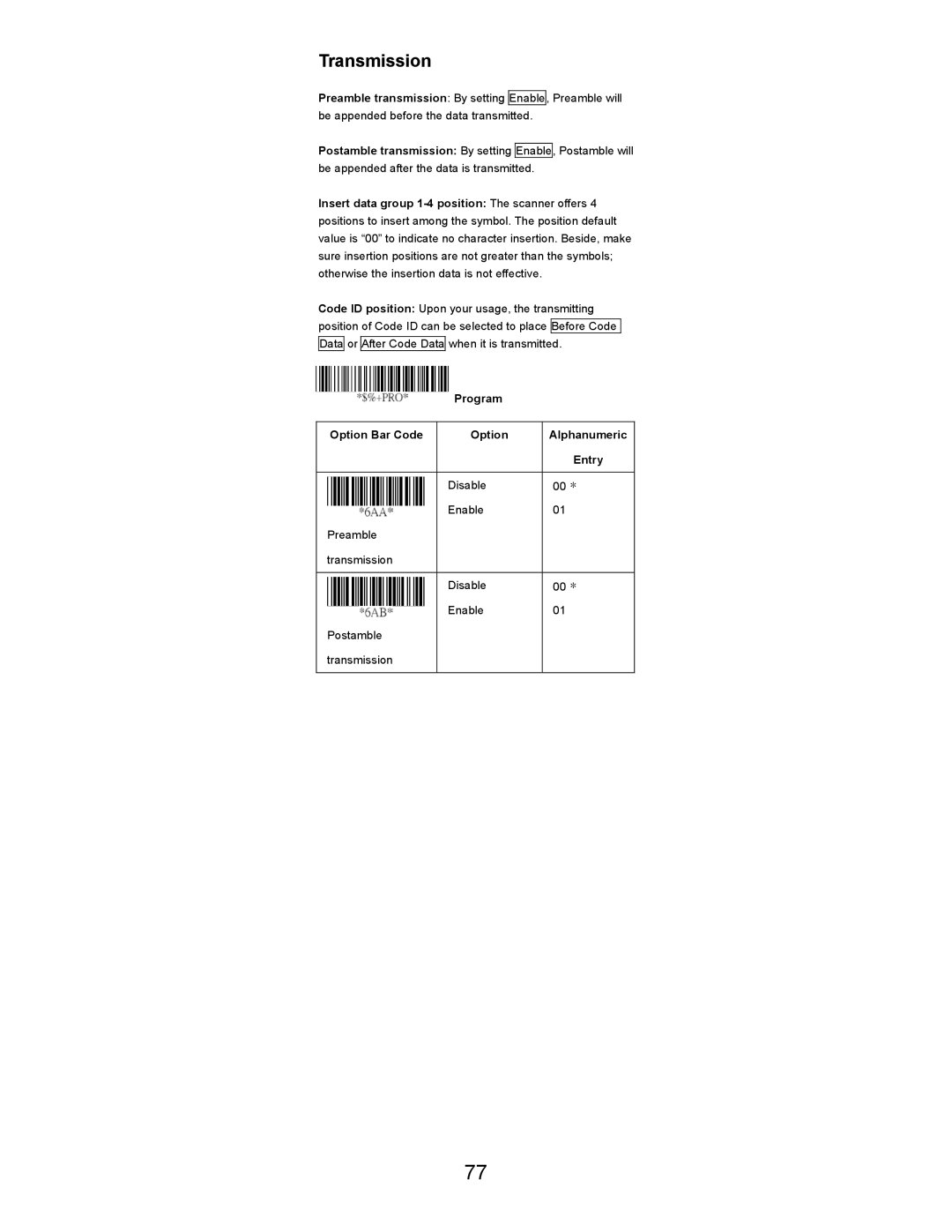 Opticon LGZ 7225 user manual Transmission 