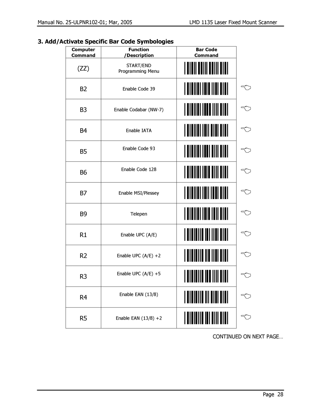 Opticon LMD 1135 user manual Add/Activate Specific Bar Code Symbologies, Start/End 