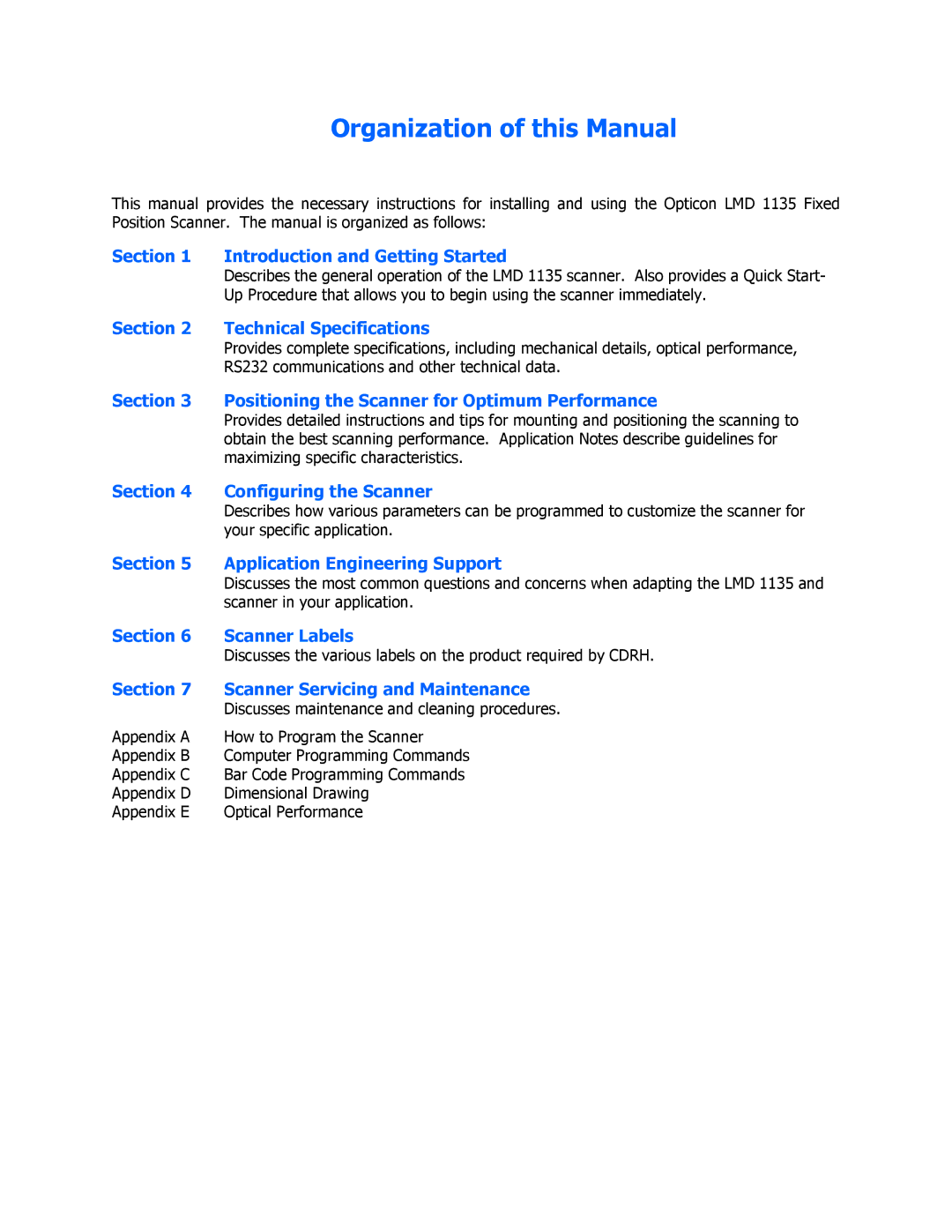 Opticon LMD 1135 Introduction and Getting Started, Technical Specifications, Configuring the Scanner, Scanner Labels 