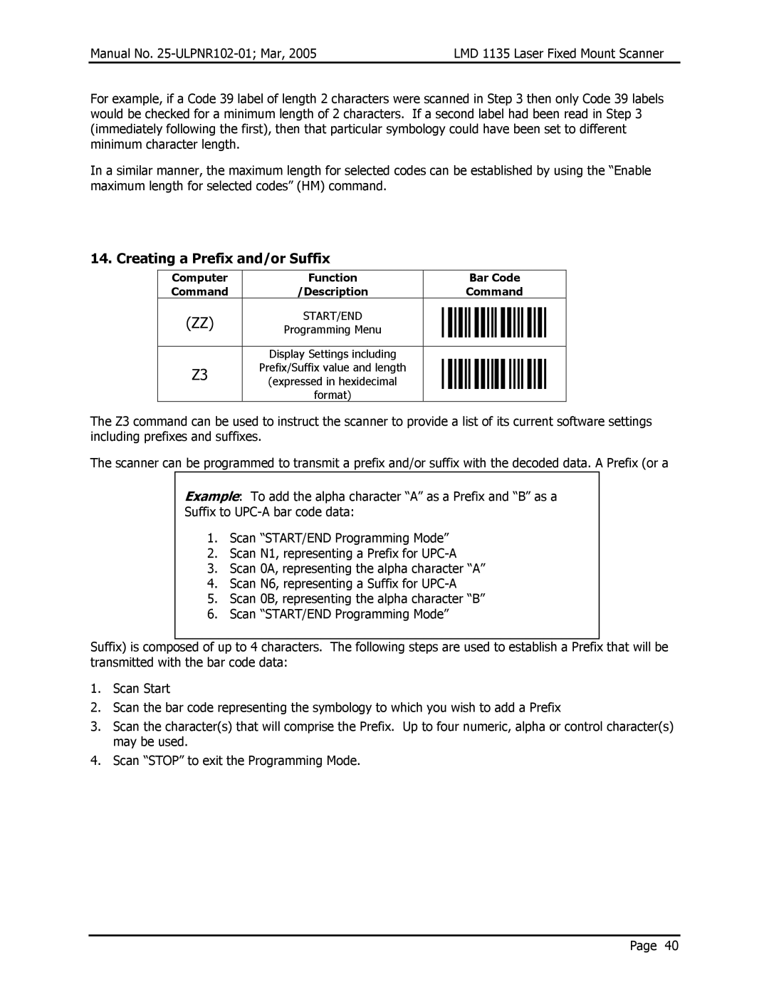 Opticon LMD 1135 user manual Creating a Prefix and/or Suffix 