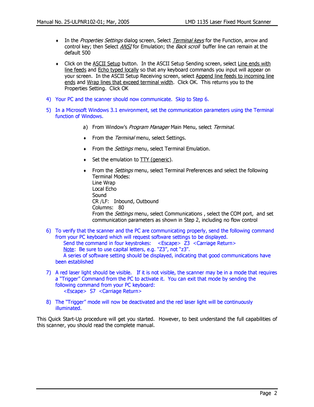 Opticon LMD 1135 user manual 