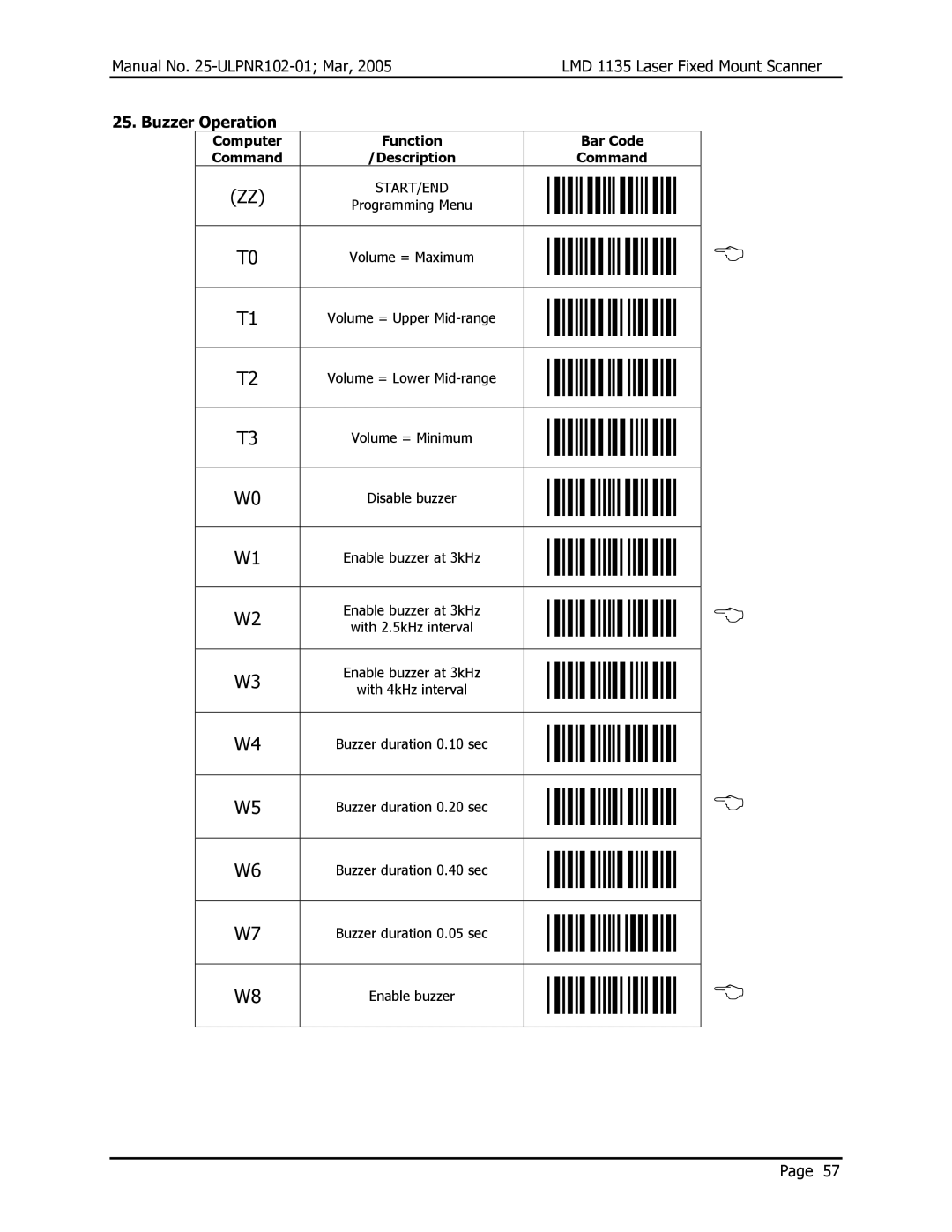 Opticon LMD 1135 user manual Buzzer Operation, Disable buzzer 