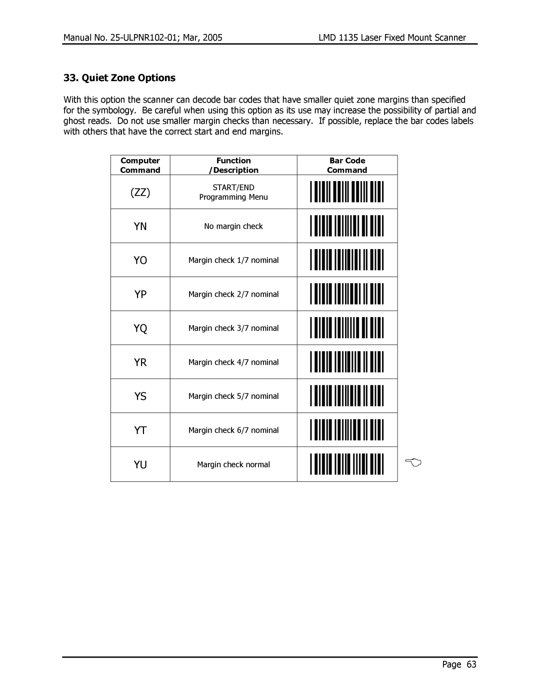 Opticon LMD 1135 user manual Quiet Zone Options 