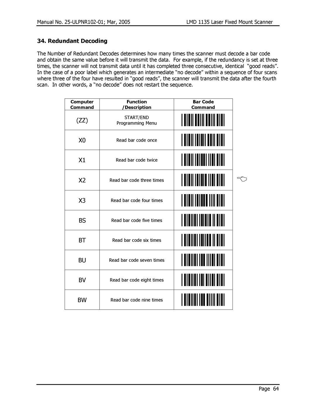 Opticon LMD 1135 user manual Redundant Decoding 