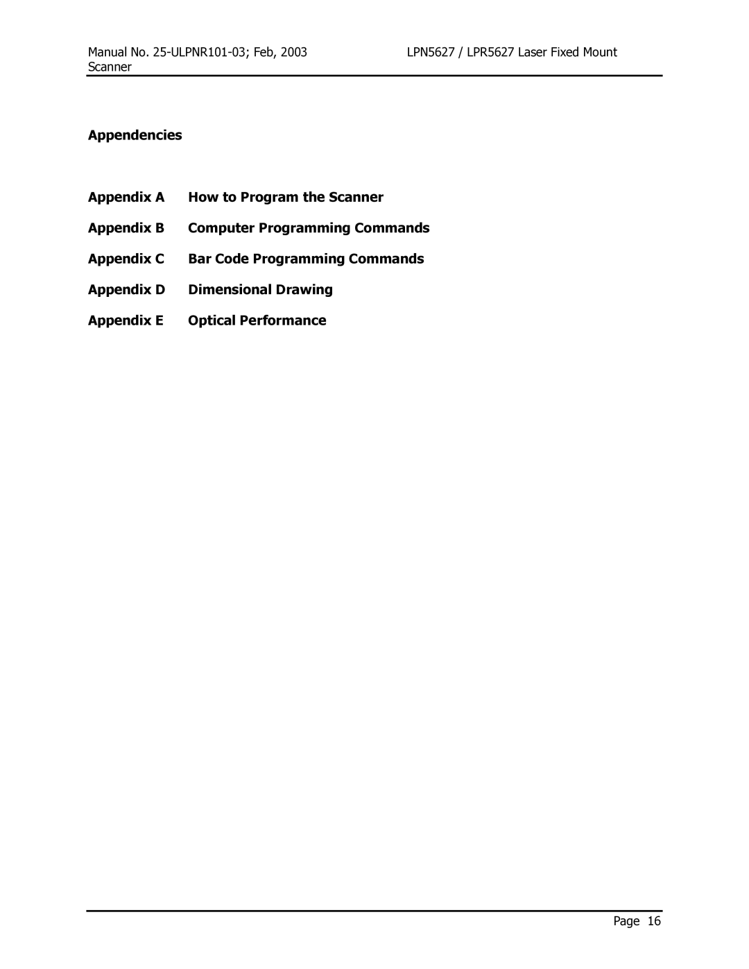 Opticon LPR5627, LPN5627 user manual 