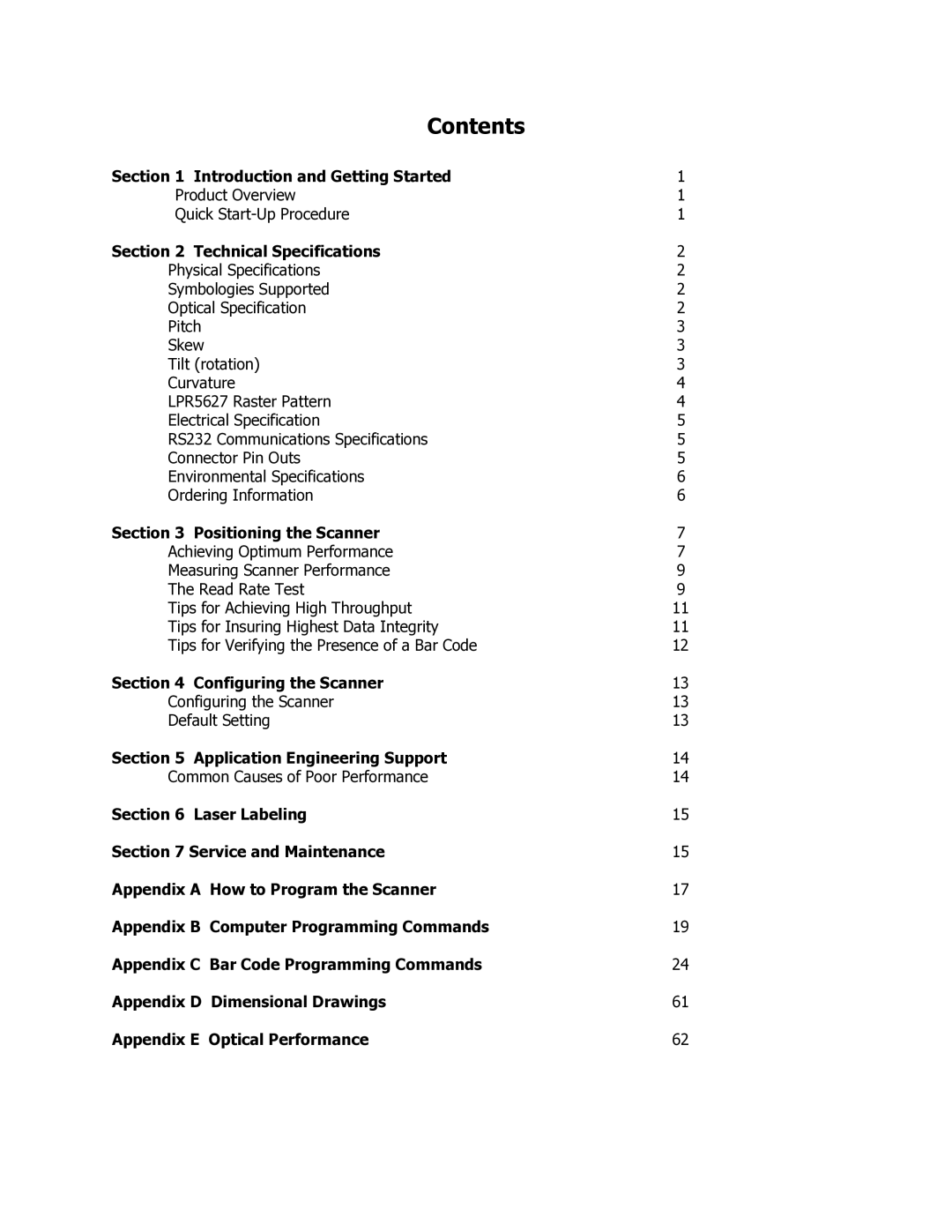 Opticon LPN5627, LPR5627 user manual Contents 