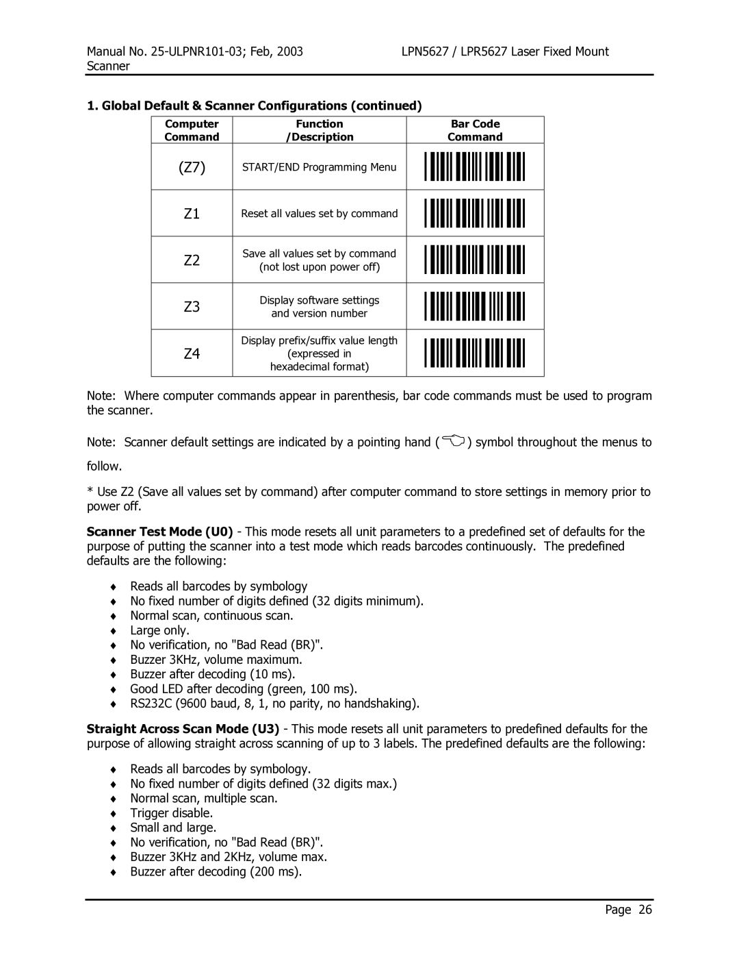 Opticon LPR5627, LPN5627 user manual Global Default & Scanner Configurations 