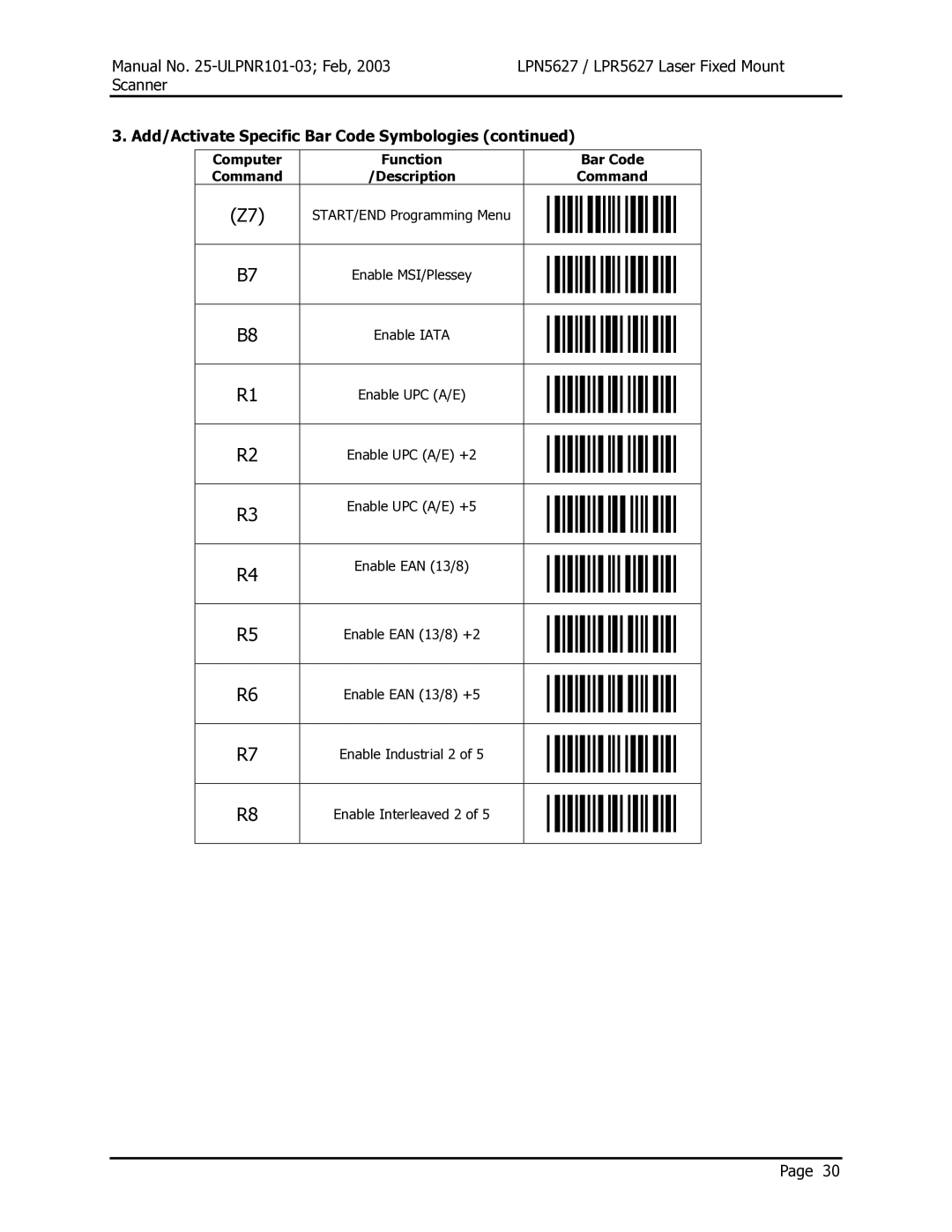 Opticon LPR5627, LPN5627 user manual Add/Activate Specific Bar Code Symbologies 