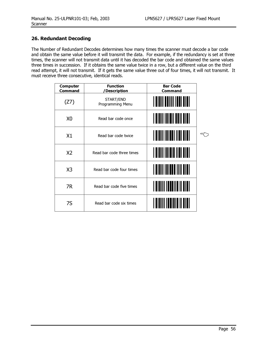 Opticon LPR5627, LPN5627 user manual Redundant Decoding 