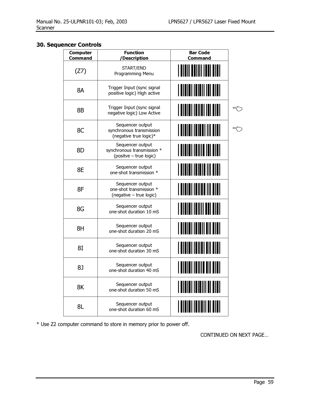 Opticon LPN5627, LPR5627 user manual Sequencer Controls 