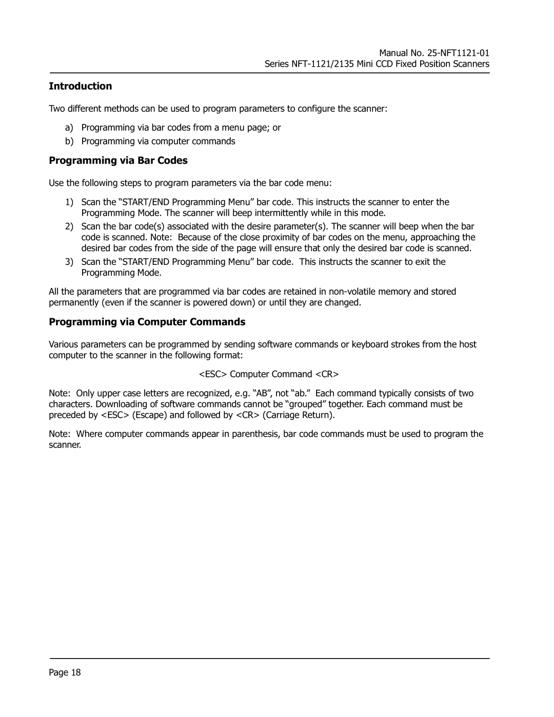 Opticon NFT 1125, NFT 2135 manual Introduction, Programming via Bar Codes, Programming via Computer Commands 