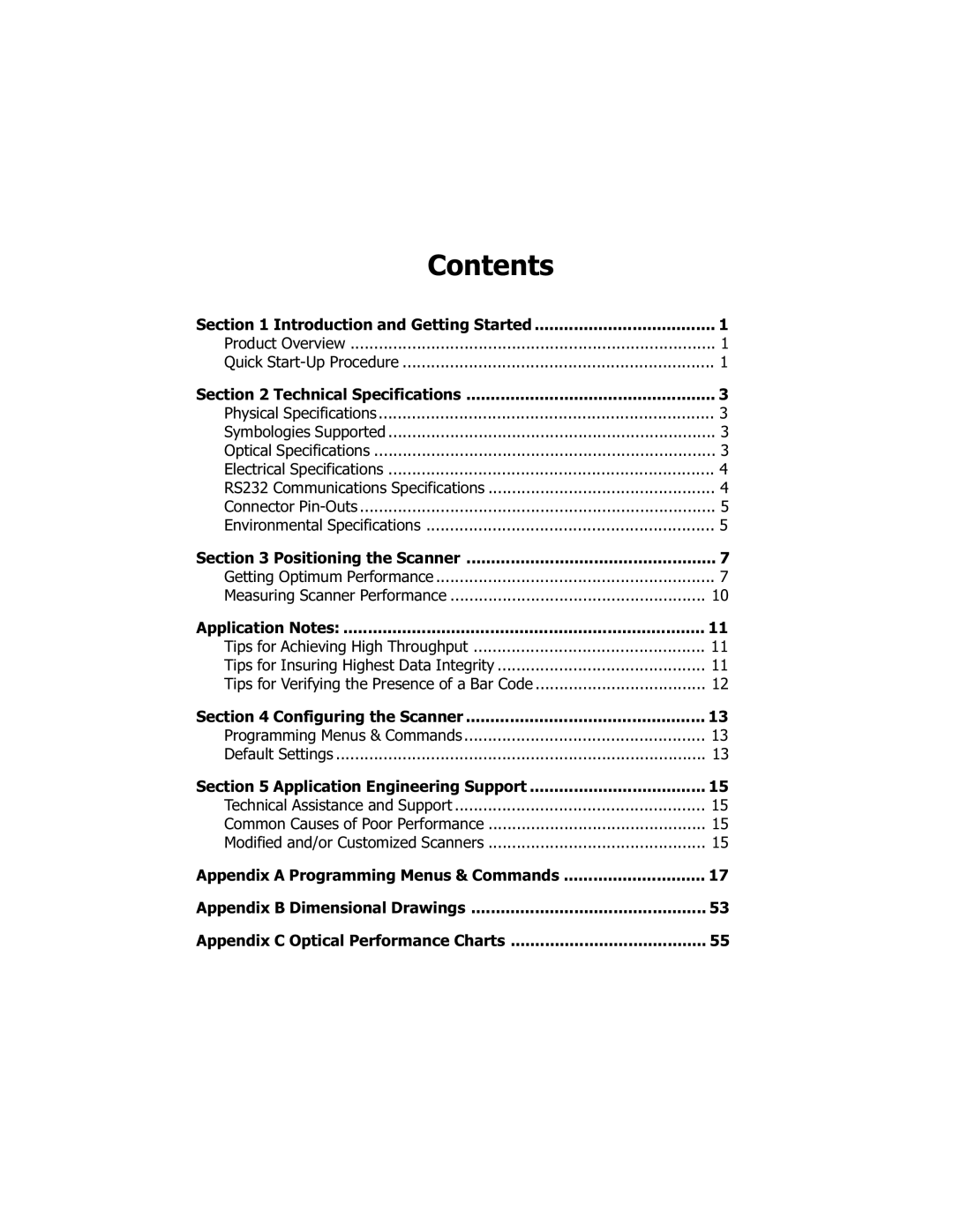 Opticon NFT 2135, NFT 1125 manual Contents 