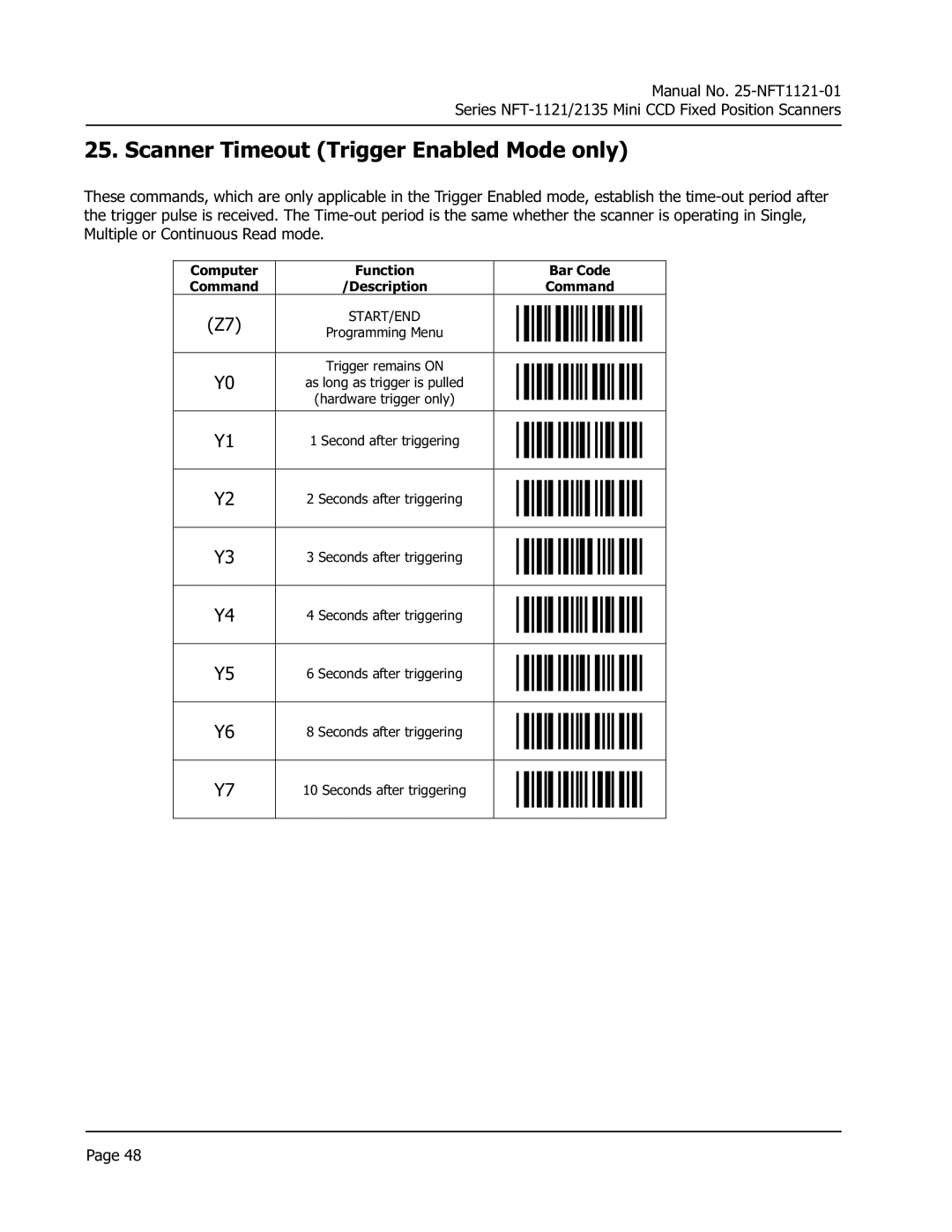 Opticon NFT 1125, NFT 2135 manual Scanner Timeout Trigger Enabled Mode only 
