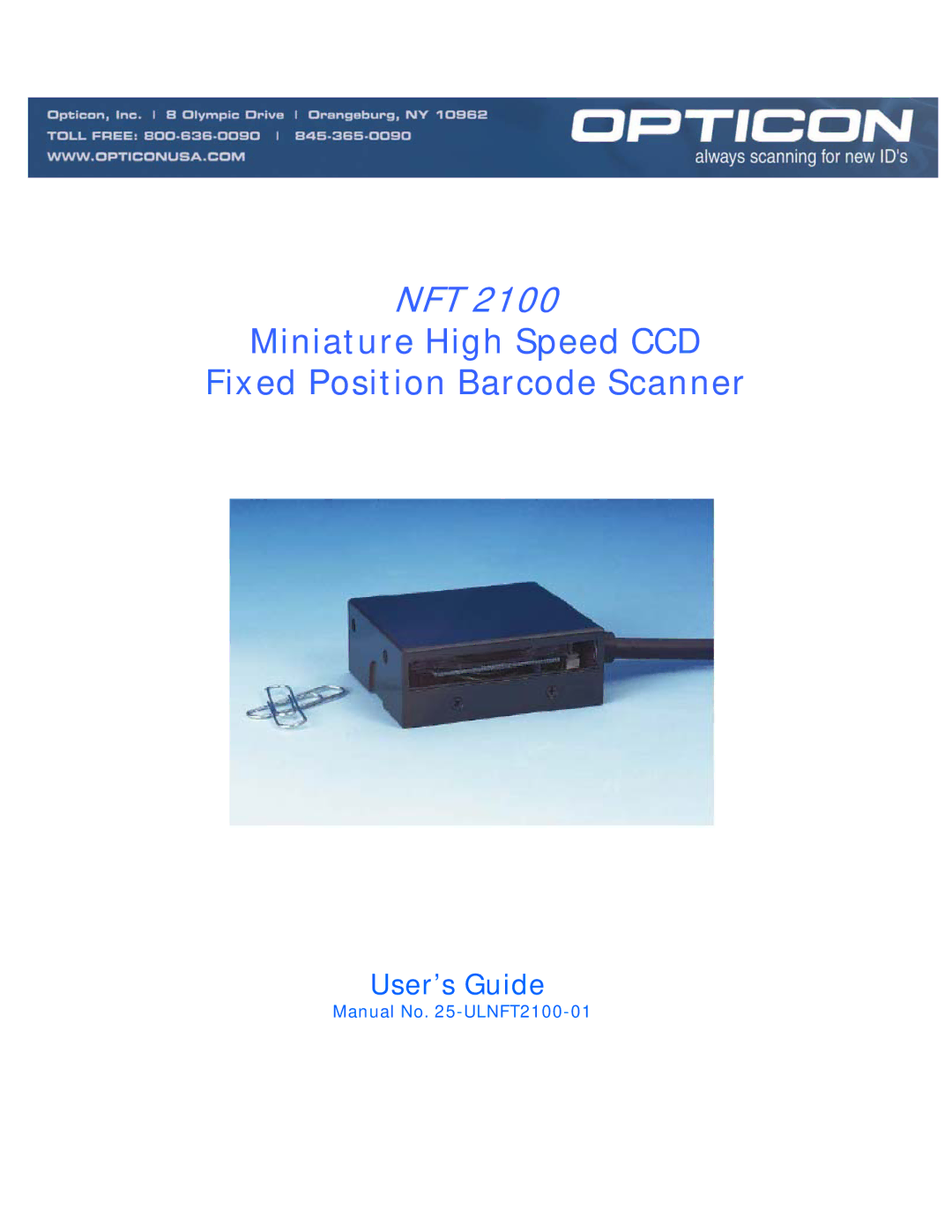 Opticon NFT 2100 manual Nft, User’s Guide 