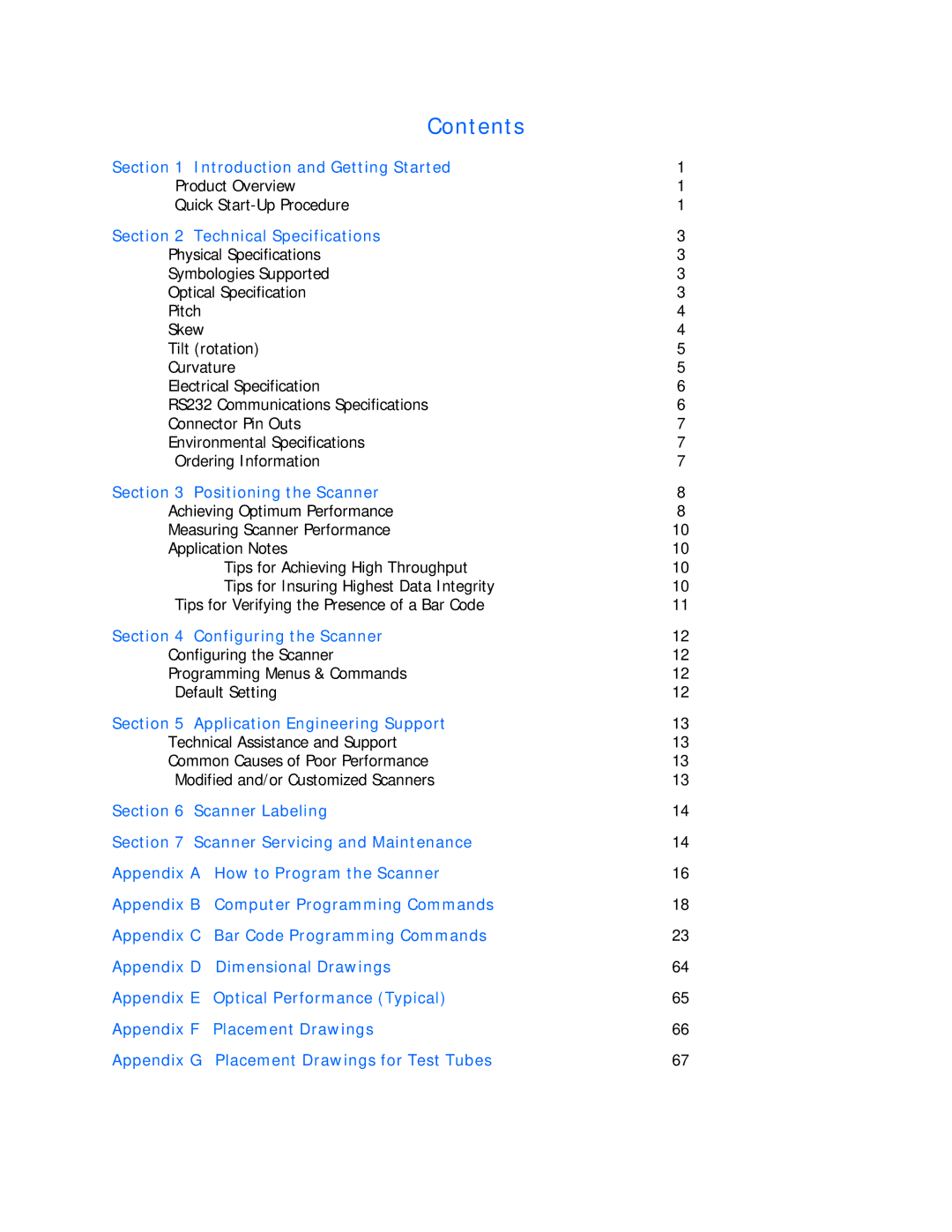 Opticon NFT 2100 manual Contents 