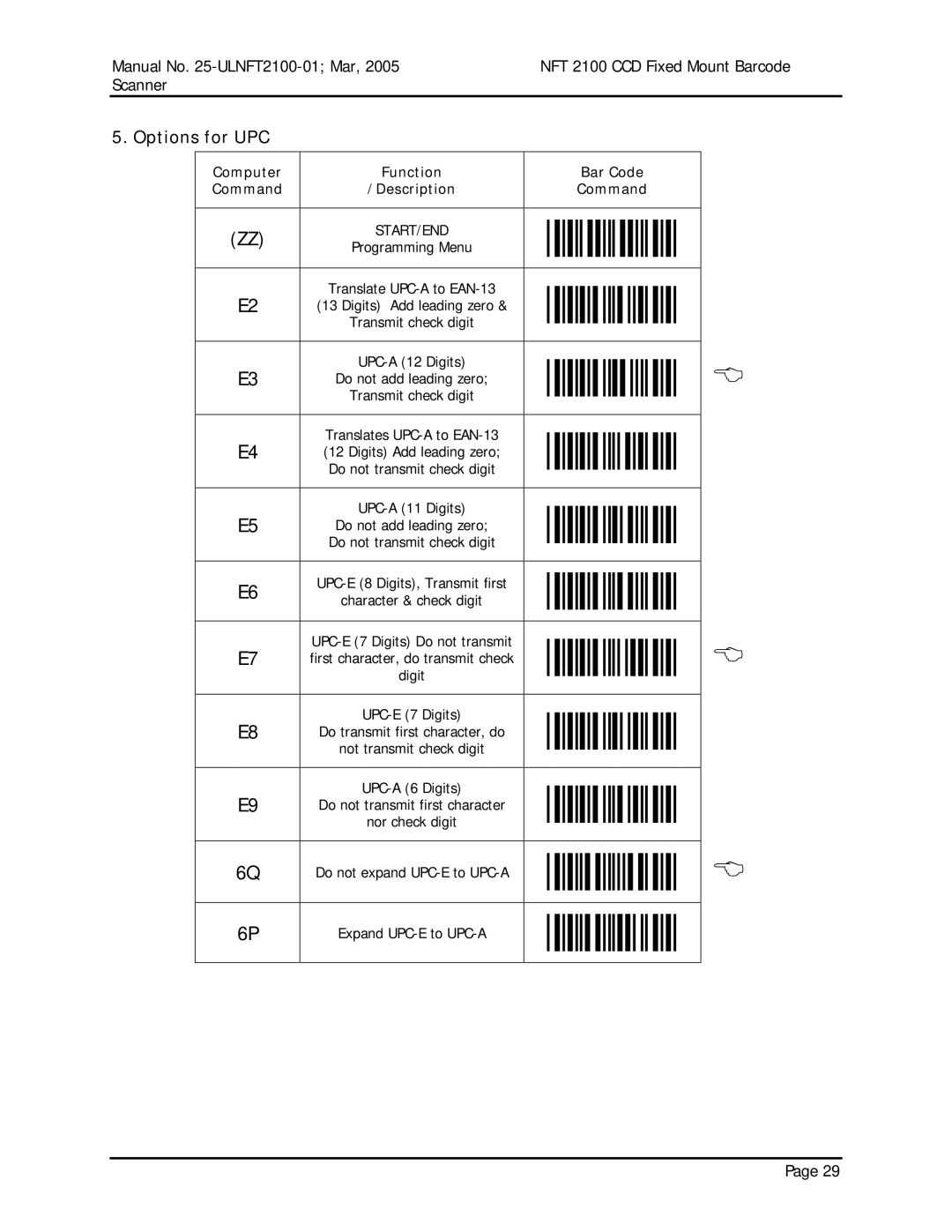 Opticon NFT 2100 manual Options for UPC, Digits Add leading zero 