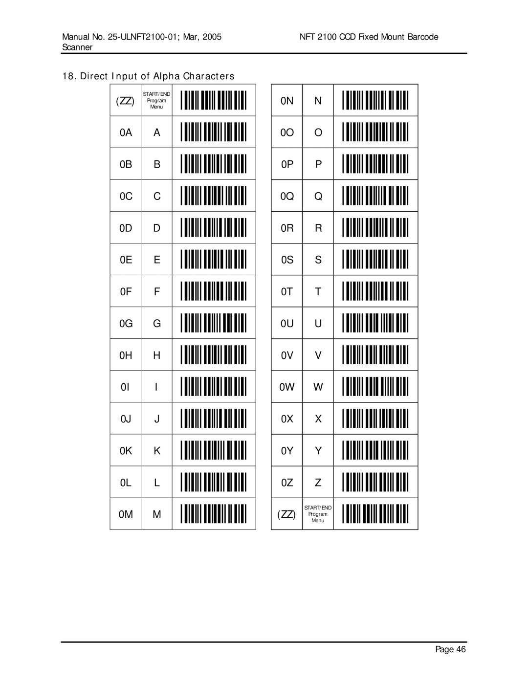 Opticon NFT 2100 manual Direct Input of Alpha Characters 