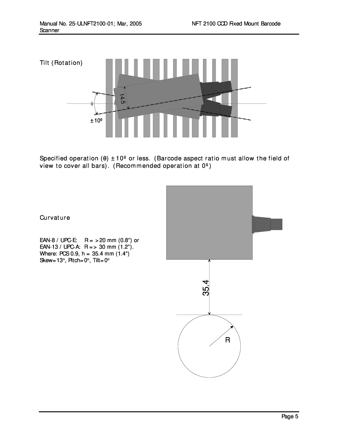 Opticon NFT 2100 manual Tilt Rotation, Curvature, 35.4 