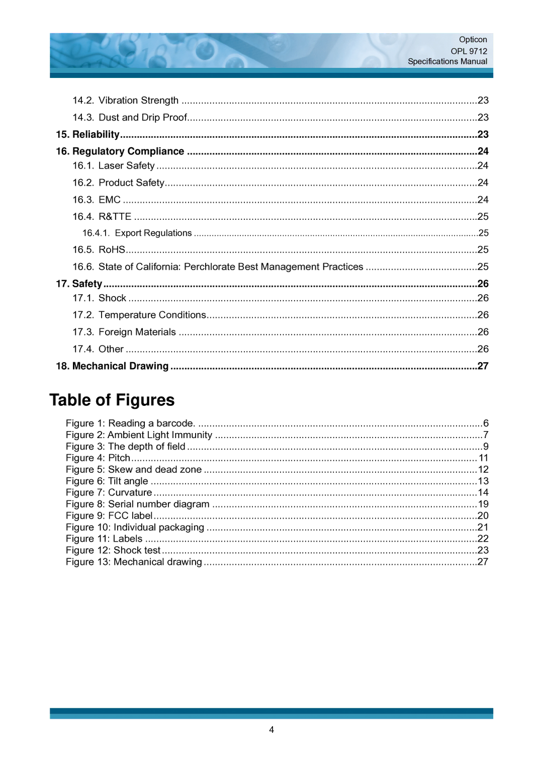 Opticon OPL 9712 specifications Table of Figures 