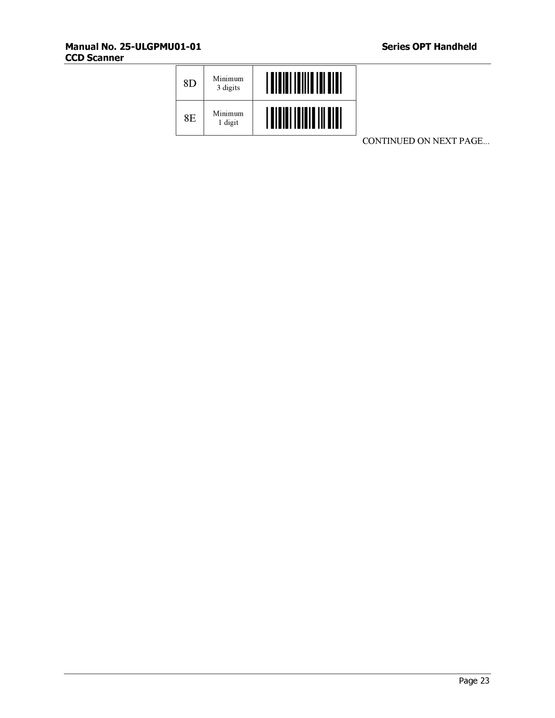 Opticon OPT-6125 user manual Minimum Digits 